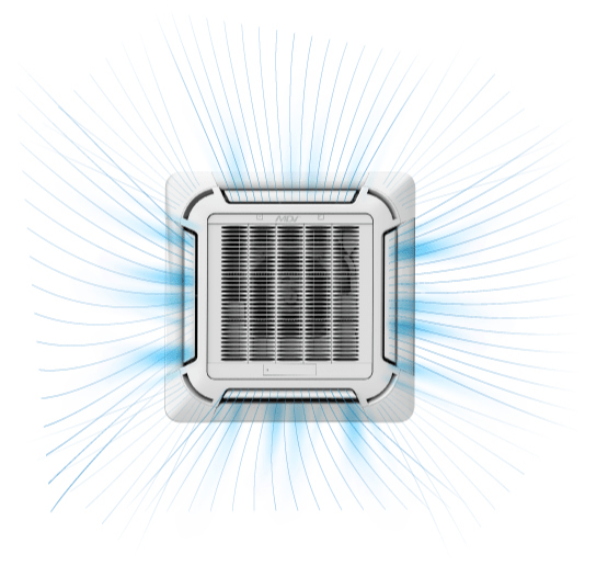 Комфортное распределения потока воздуха кассетной инверторной сплит-системы MDV большой мощности, фото